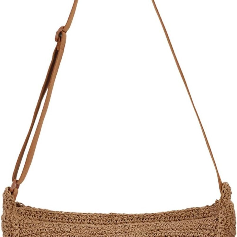 Women Straw Crescent Beach Bag Woven Shoulder Handbag Vacation Lightweight
